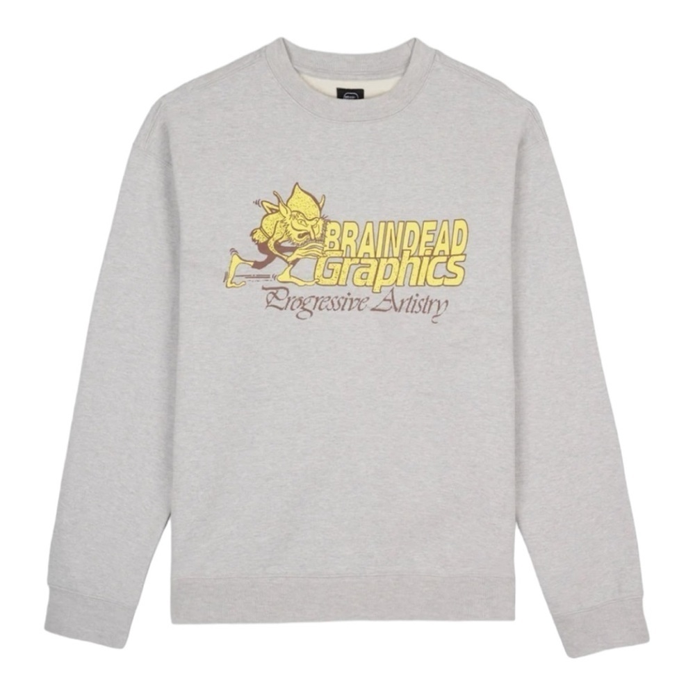 Brain Dead PROGRESSIVE ARTISTRY CREWNECK SWEATSHIRT - HEATHER GREY Size M